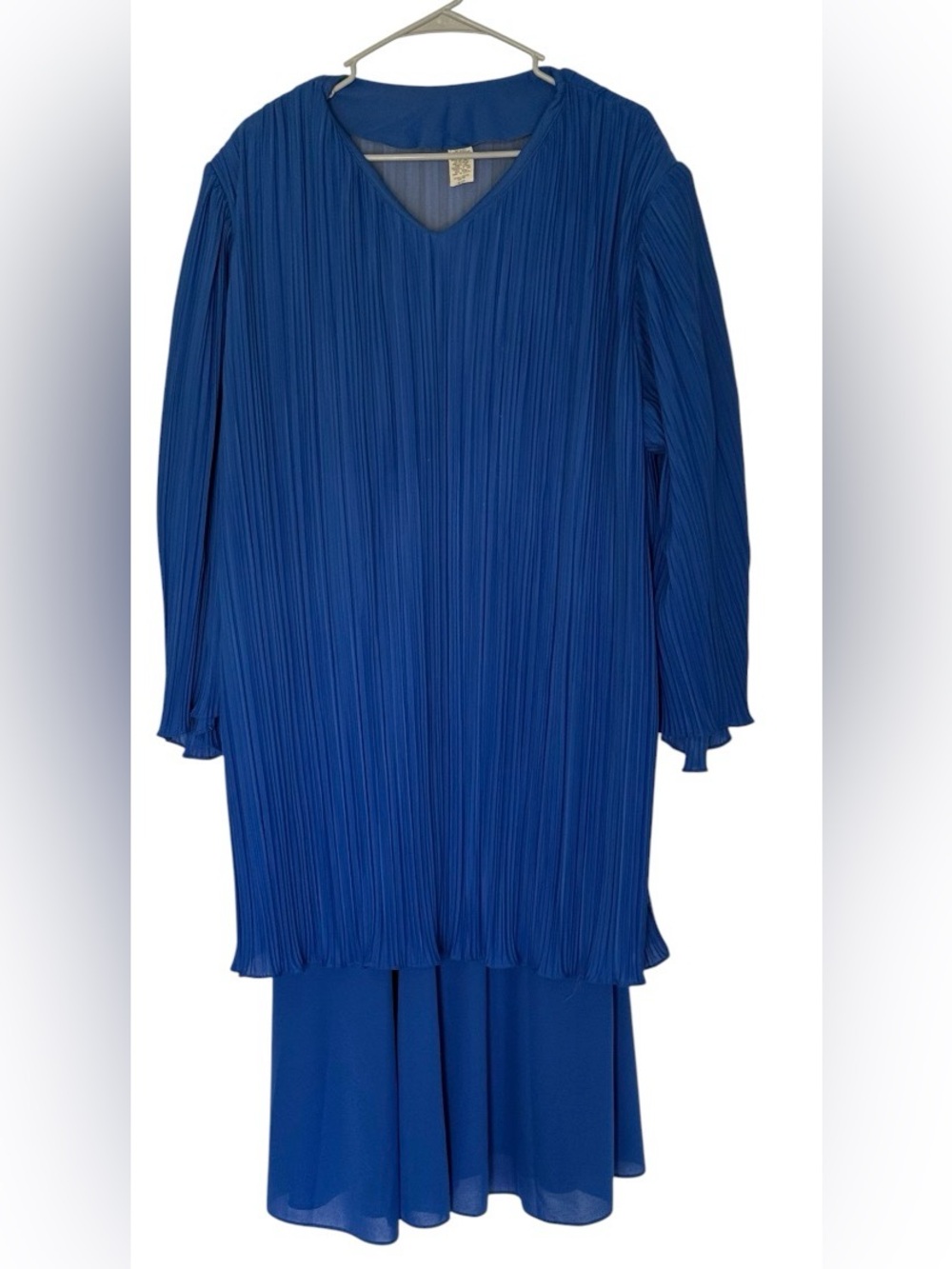 Women’s Unbranded Vintage 80s Tiered Royal Blue Pleated V-Neck Dress sz18.5